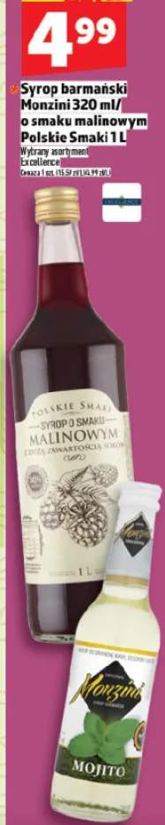 Syrop barmański Monzini 320 ml o smaku malinowym Polskie Smaki