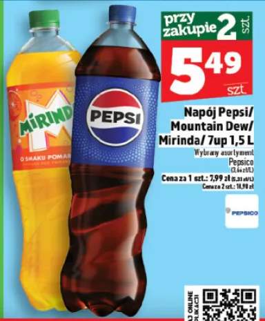 Napój Pepsi/Mountain Dew/Mirinda/7up 1,5l