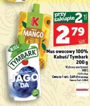 Mus owocowy 100% Kubuś/Tymbark 200g