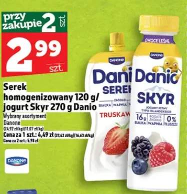 Serek homogenizowany lub jogurt Skyr Danio