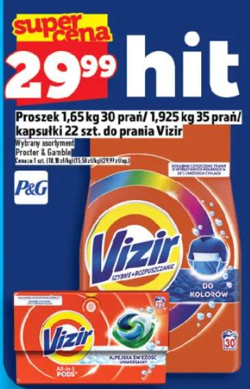 Proszek 1.65 kg 30 prań/ 1.925 kg 35 prań/ kapsułki 22 szt. do prania Vizir