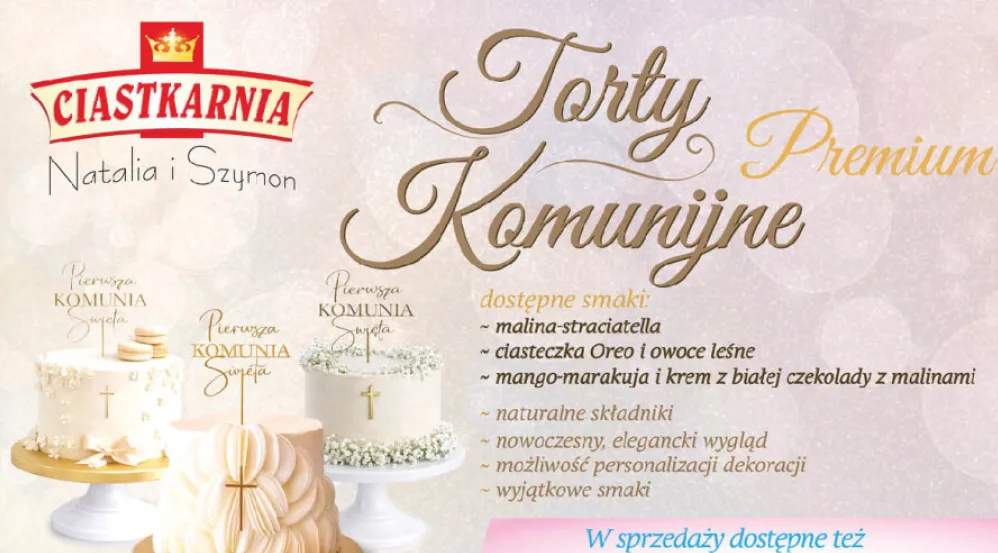 Tort komunijny premium malina-straciatella Ciastkarnia Natalia i Szymon