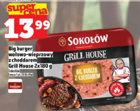 Big burger wołowo-wieprzowy z cheddarem Grill House Sokołów