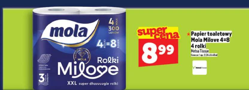 Papier toaletowy Mola Milove 4=8 4 rolki XXL