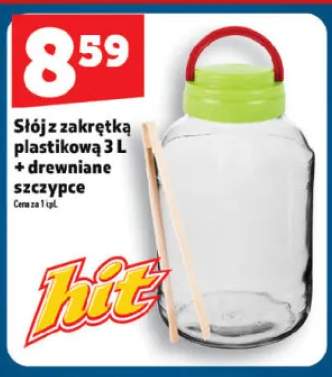 Słój z zakrętką plastikową 3l + drewniane szczypce