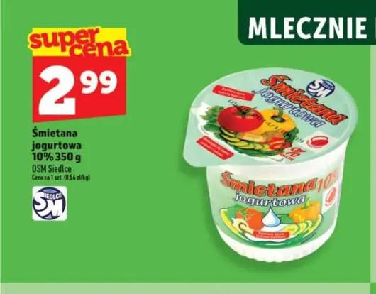 Śmietana jogurtowa 10% OSM Siedlce