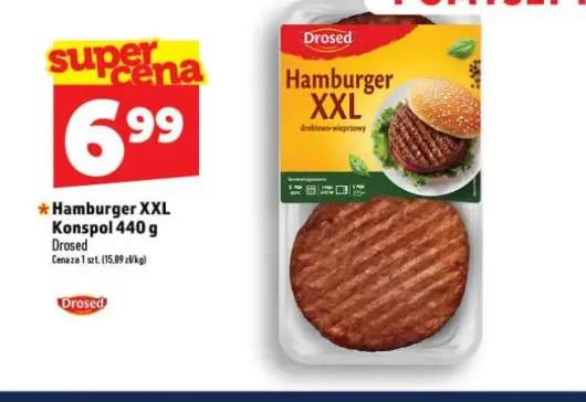 Hamburger XXL drobiowo-wieprzowy Konspol Drosed