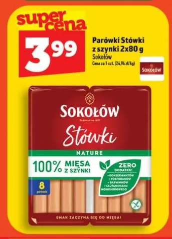 Parówki Stówki z szynki Sokołów 2-pak 80g
