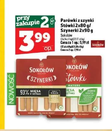 Parówki z szynki Szynerki Sokołów +1 wariant