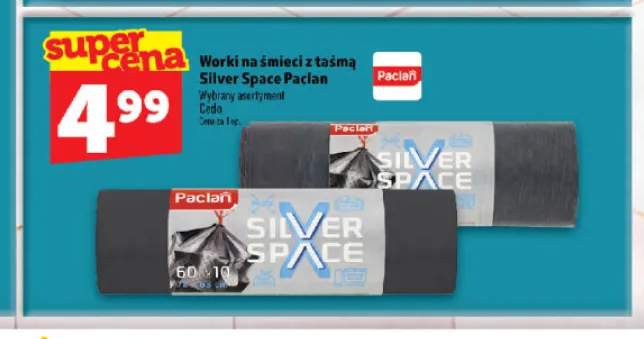 Worki na śmieci z taśmą Paclan Silver Space 60 l