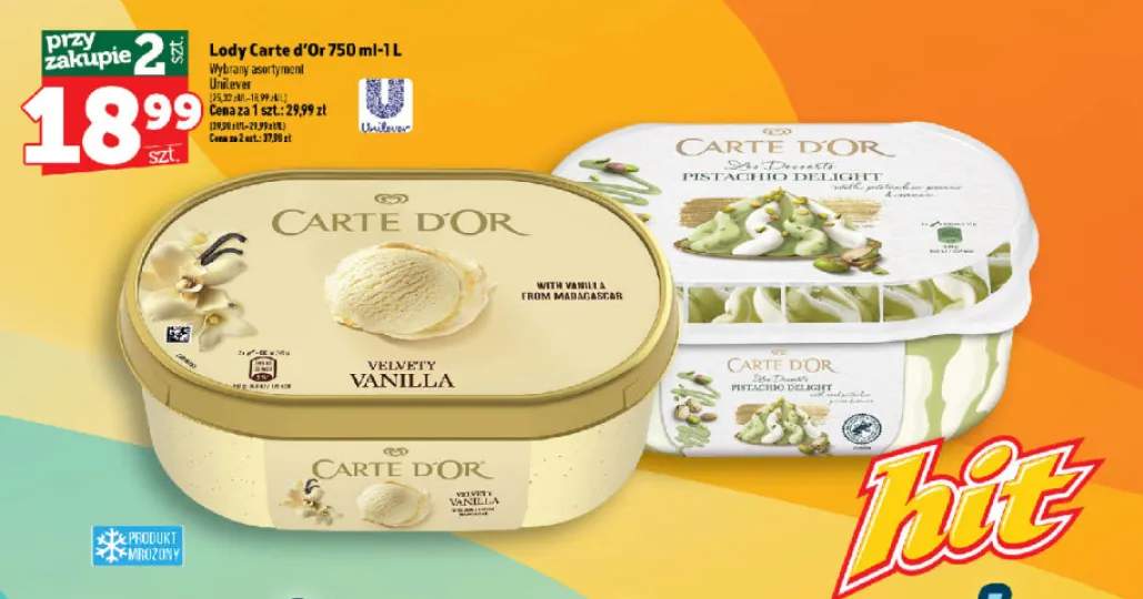 Lody waniliowe Carte d'Or Velvety Vanilla +1 wariant