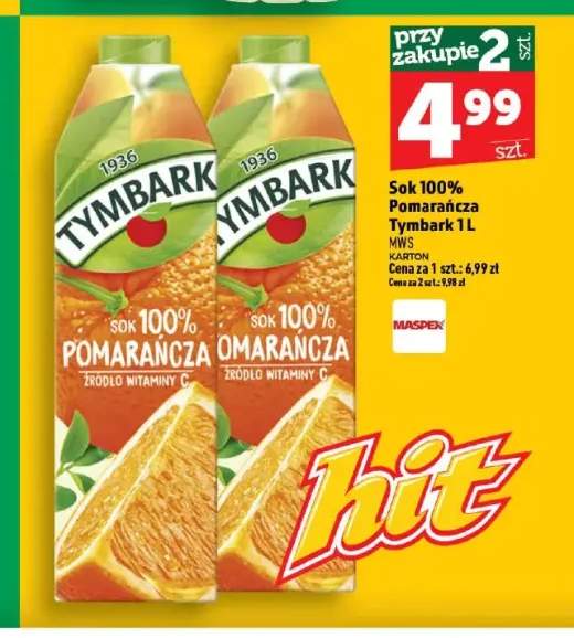 Sok pomarańcza Tymbark 100%