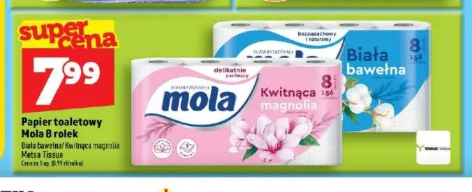 Papier toaletowy Mola Biała bawełna 8-pak +1 wariant