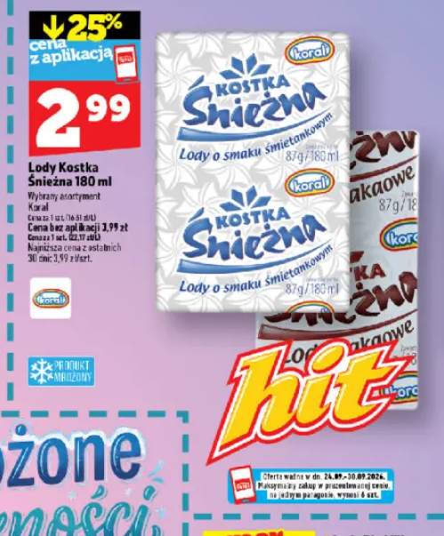 Lody Kostka Śnieżna śmietankowa +1 wariant