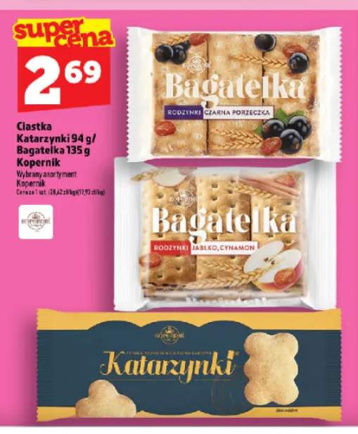 Ciastka Bagatelka rodzynki czarna porzeczka Kopernik +2 warianty