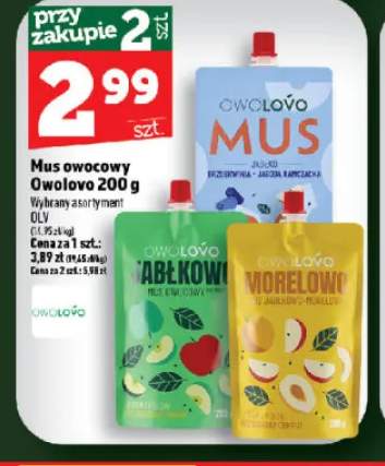 Mus owocowy jabłko brzoskwinia jagoda kamczacka Owolovo +2 warianty
