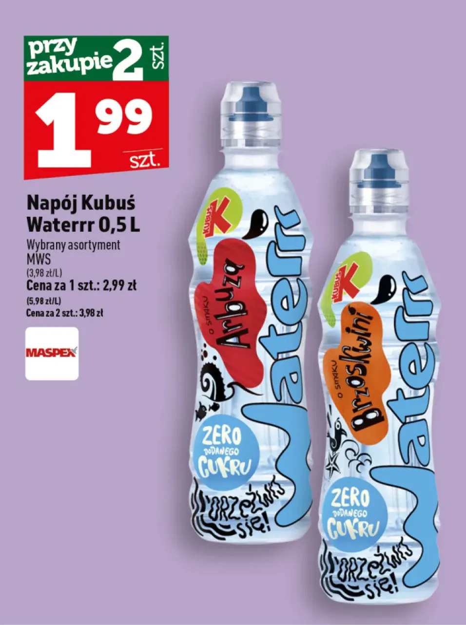 Napój Kubuś Waterrr o smaku arbuza +1 wariant