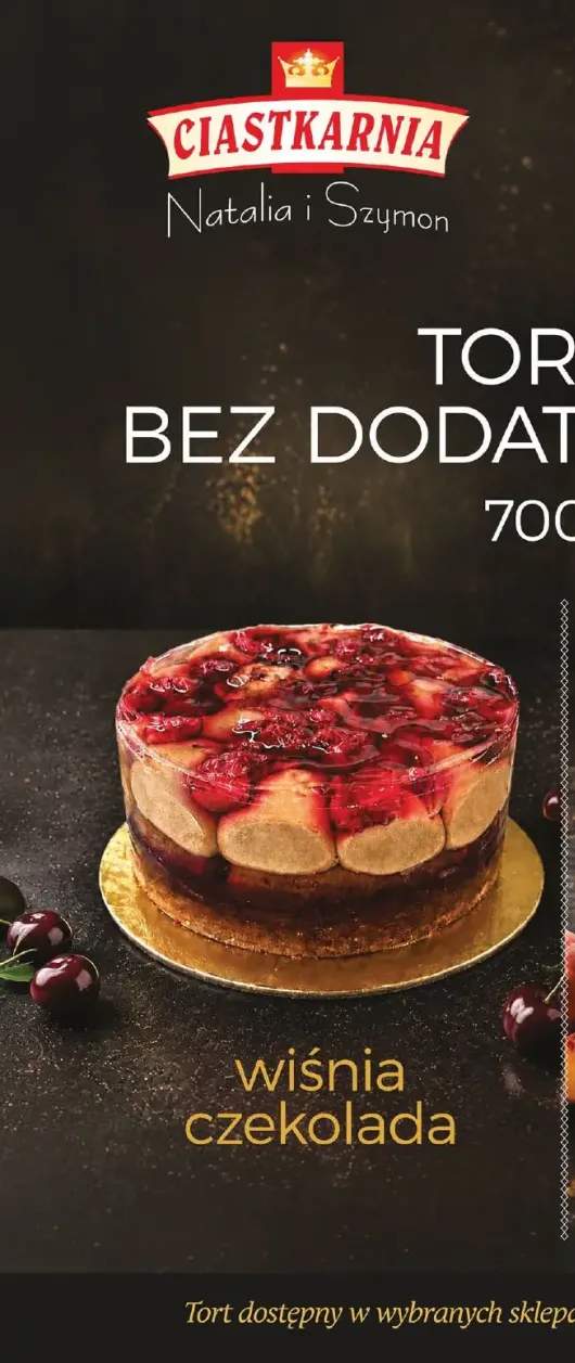Torcik bez dodatku cukru wiśnia czekolada Ciastkarnia Natalia i Szymon