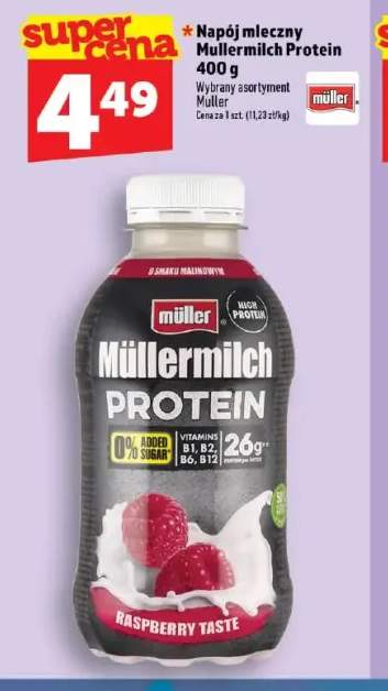 Napój mleczny Müllermilch Protein o smaku malinowym Müller