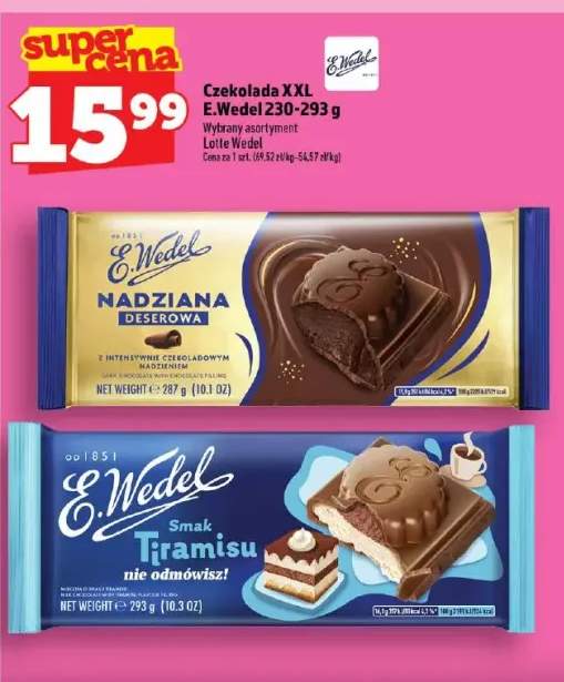 Czekolada XXL E.Wedel nadziana deserowa +1 wariant