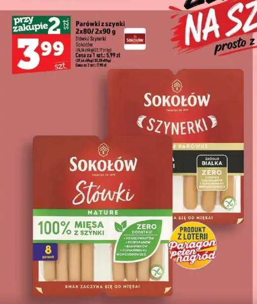Parówki z szynki Stówki 2-pak Sokołów +1 wariant