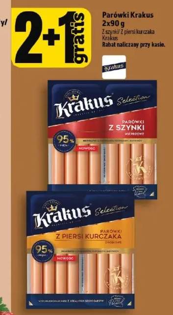 Parówki Krakus z szynki 2-pak 90 g +1 wariant