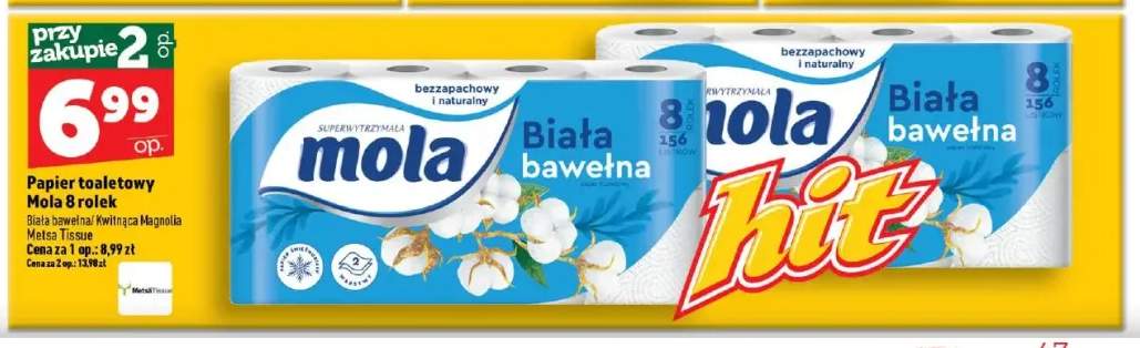 Papier toaletowy Mola Biała bawełna 8-pak +1 wariant