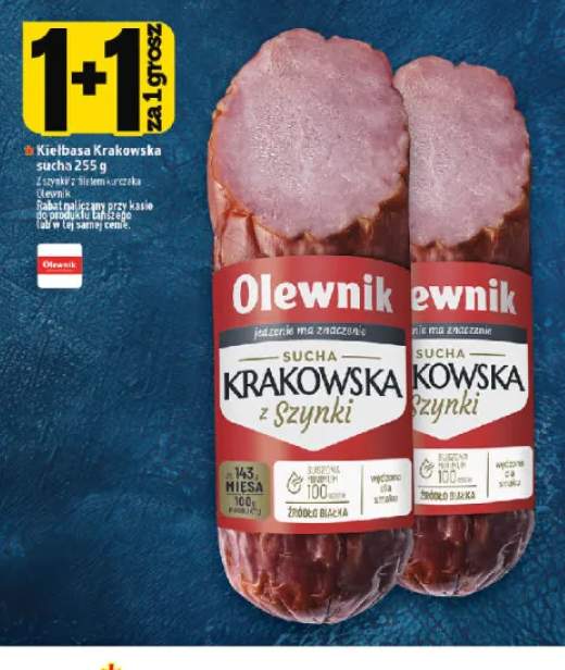 Kiełbasa krakowska sucha z szynki 255 g Olewnik +1 wariant